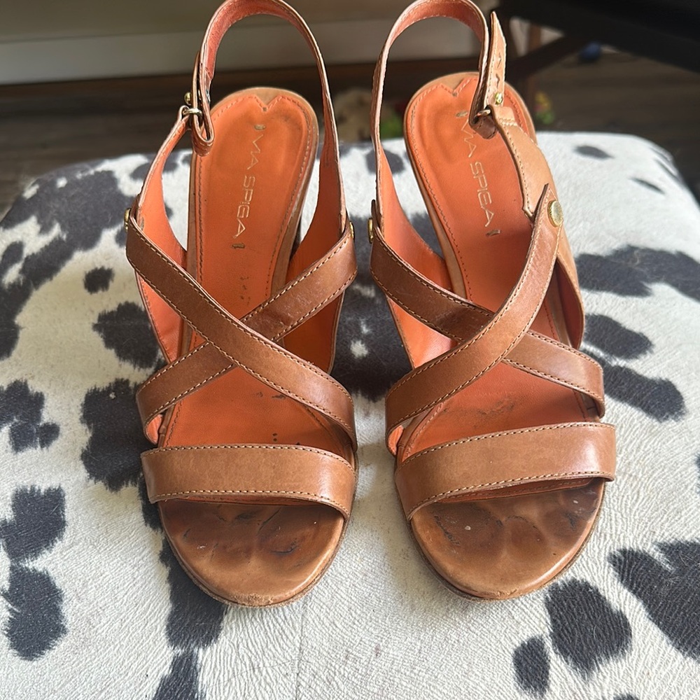 Via Spiga Brown Block Heel Sandals